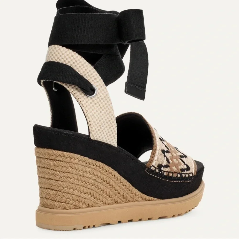 UGG Sz 9.5 Abbot Ankle Wrap Espadrille Sandals Band Tribal Embroidery NEW - Picture 5 of 16